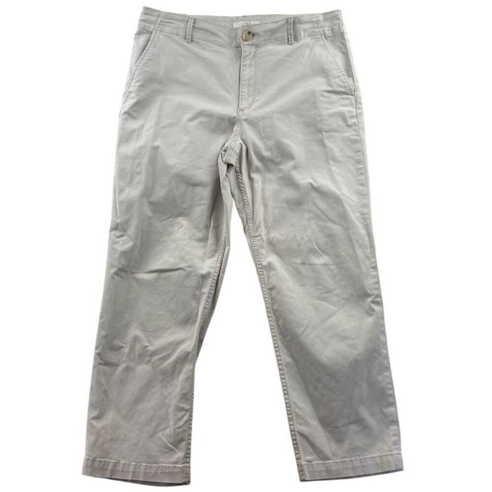 Loft Womens Pants Size 12 Beige Pecfect Straight High Rise Trouser Flat Front